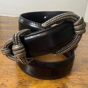 VTG Vicenza Italian Leather Black Belt Silver Buckle Size 30 S/M Classy Prepy